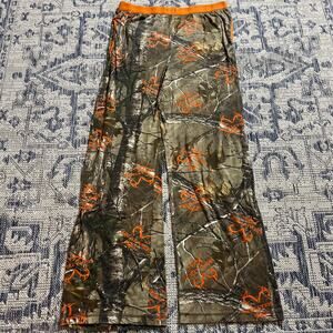 VTG Y2K Faded Realtree Camo Baggy Flare Sweatpants Pajamas Orange SZ XL